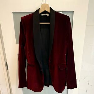 Alice + Olivia Burgundy Velvet Blazer Black Satin Lapel Size 8